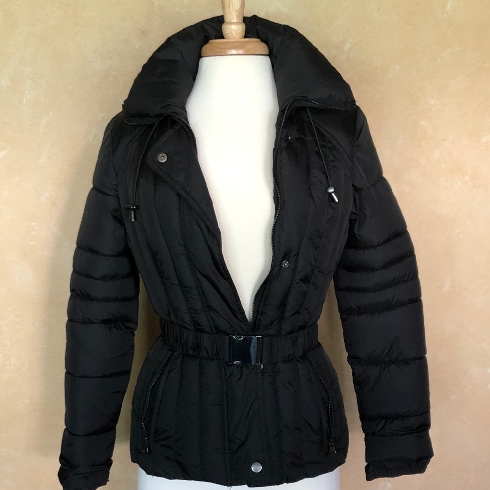 GUESS black puffer cinched belt jacket